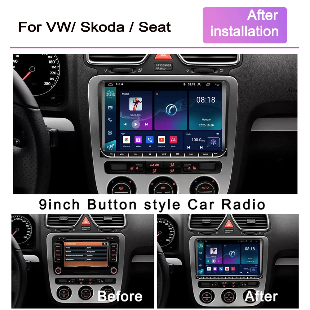 Android 13 8 Core 7'' 9''  Car Radio For Volkswagen VW Passat Skoda Seat Golf Tiguan Polo 2Din Carplay GPS Multimedia Autoradio