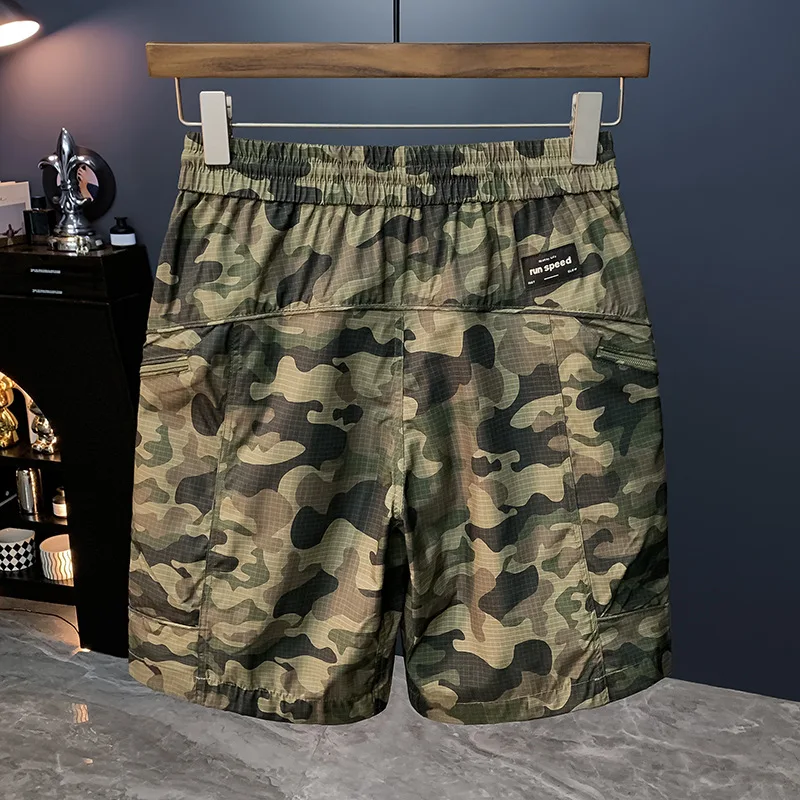 Camouflage casual work pants for men in the summer of 2025, thin, trendy, versatile shorts, quick drying, loose cropped pants
