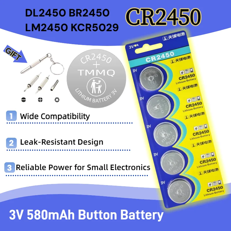 top5-100PCS 3V CR2450 Lithium Button Battery CR 2450 DL2450 BR2450 LM2450 KCR5029 Coin Cell for Watch Calculator Toy Car Remote