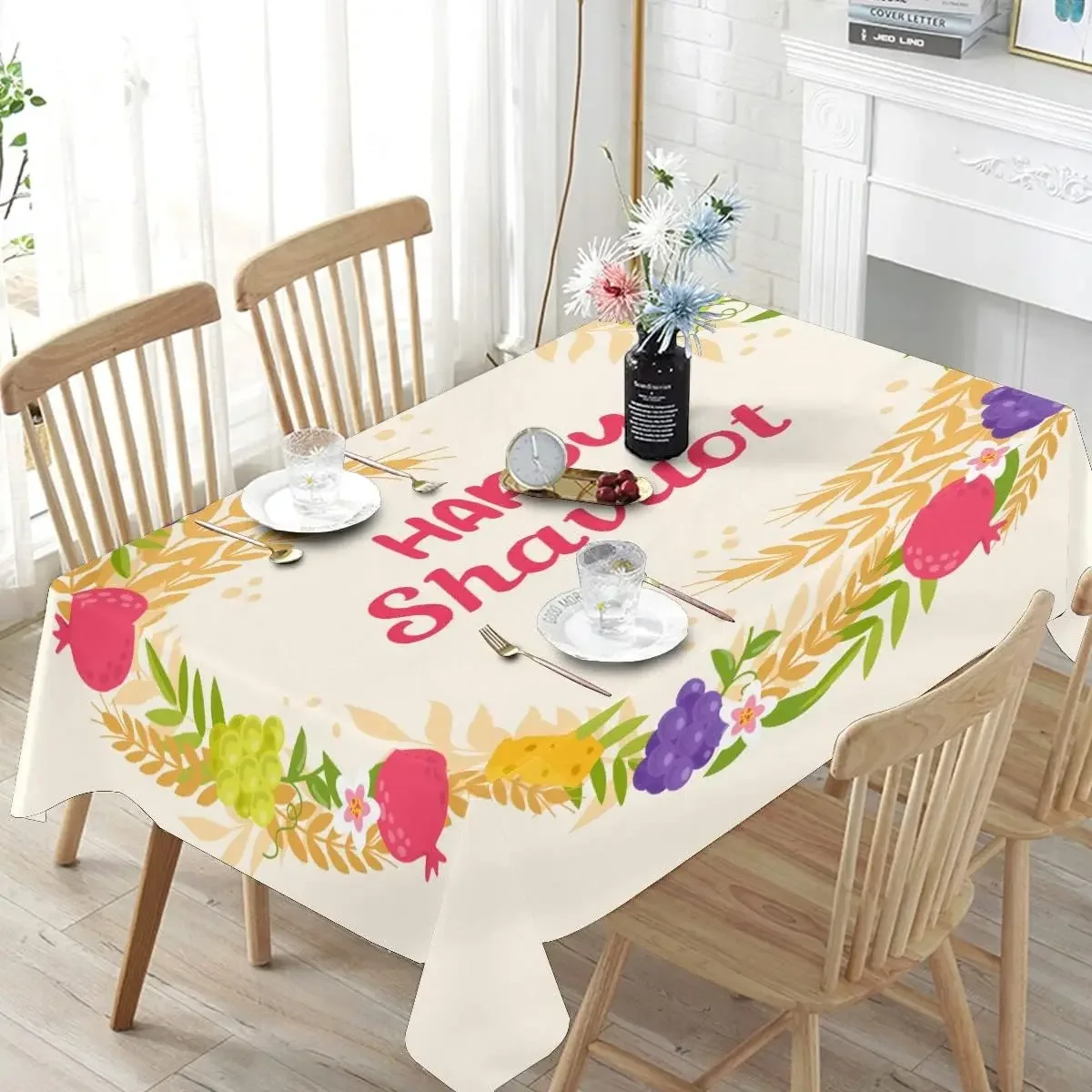 Прямоугольная скатерть Happy Shavuot, еврейский декор для праздничной вечеринки, многоразовая скатерть для фермерского дома, кухни, обеденного стола, домашний декор стола