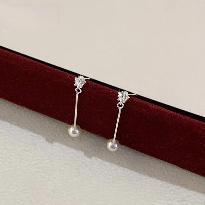 حقيقي 925 فضة ستار الزركون شرابة حبة مستديرة أقراط صغيرة للنساء العصرية غرامة مجوهرات لطيف الملحقات اليومية