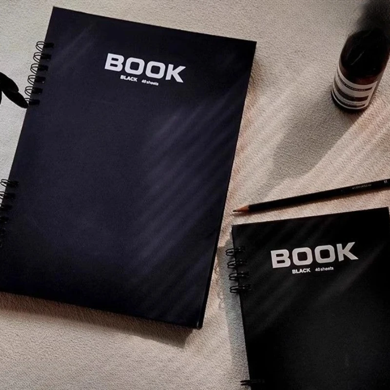 A4 Black Card Sketchbook Double Iron Ring 40 Pages Art Drawing Book Gift