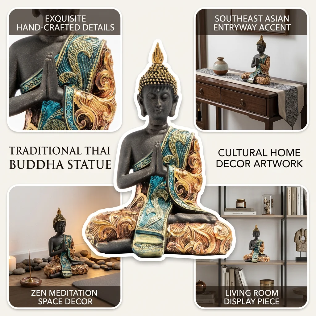Thai Buddha Statue Resin Craft Home Decor Cultural Art Piece For Living Room And Meditation Space