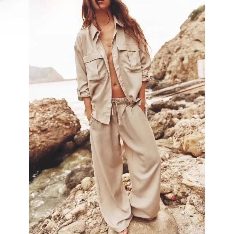 

New 2024 Women's Casual irt Collar Long Sve Roll up Sve Loose Fit Cotton Polyester Blend Regular Thin