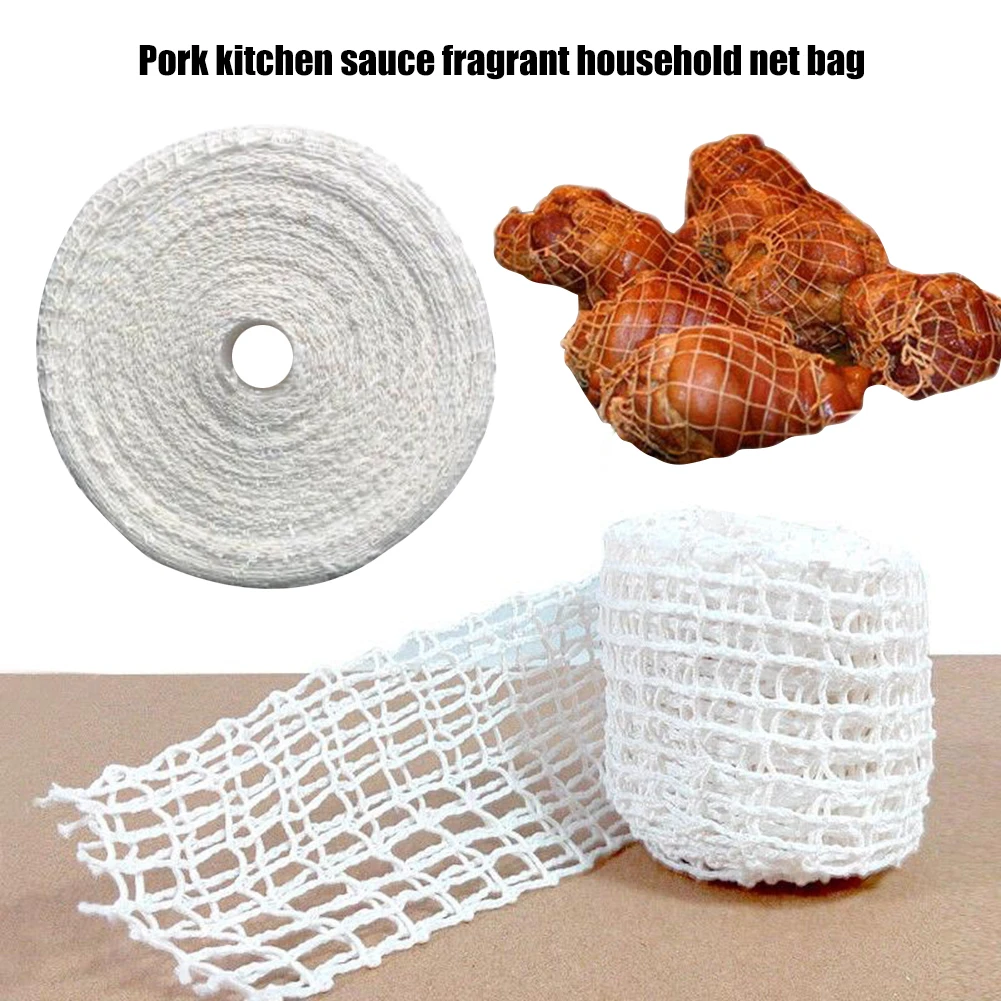 1/3m Roll Cotton Meat Netting Ham Sock Sausage Pork Butcher Twine Net Fixed Non-slip Kitchen Bacon Net Bag Rope Packaging Tools