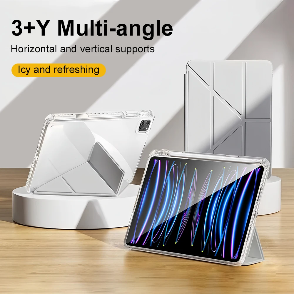 3+Y-Fold Flip Clear Case For iPad 10th 11th Gen 2025 7/8/9 10.2'' Start Cover For Air 4 5 6 7 11 For Air 2 9.7 Pro 11 Mini 6 7