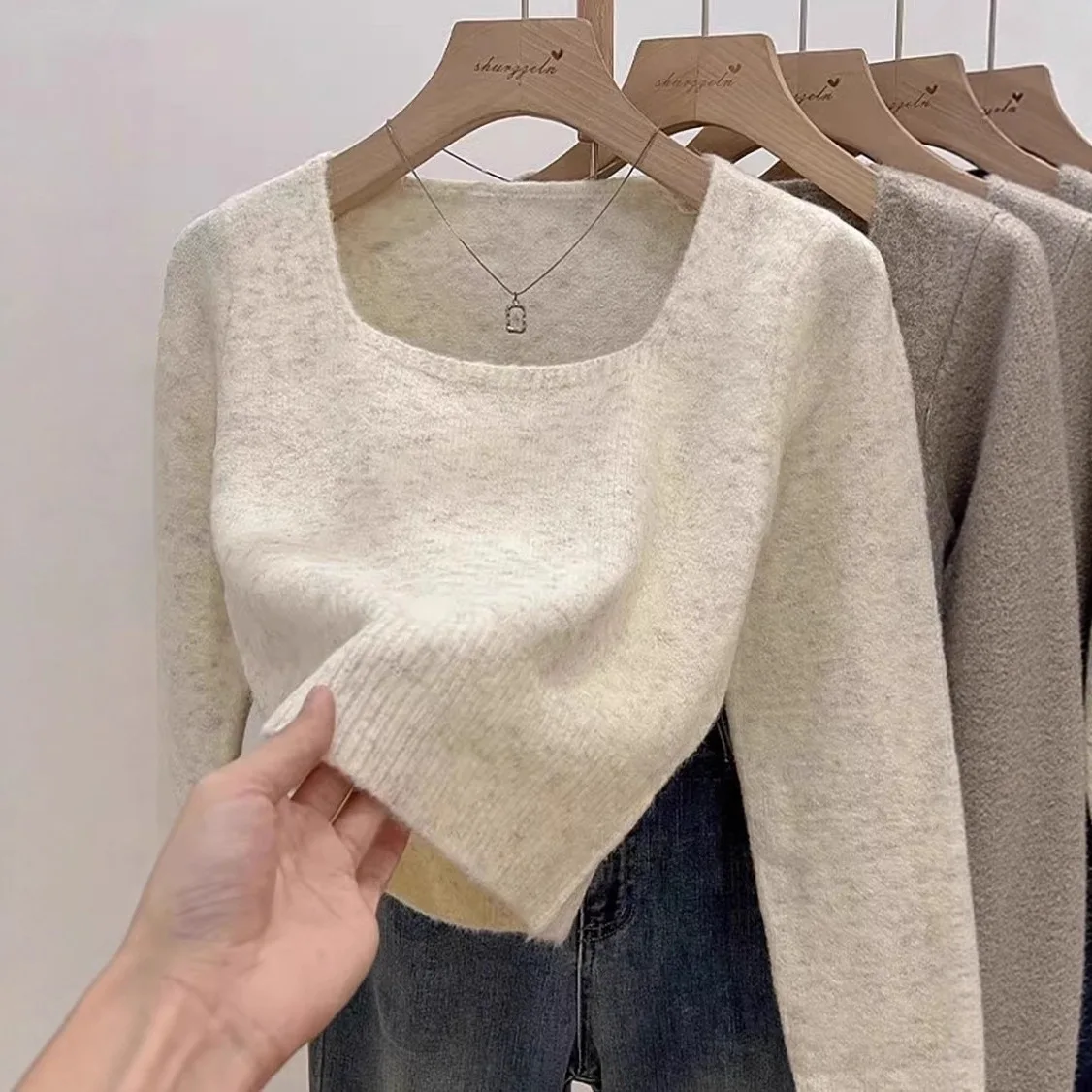 

FL 2025 Autumn Winter Women Solid Rib Knit V Neck Stripe Pull Cotton Femme Y2k Long Sleeve Pullover Jersey Tops Fashion Clothes