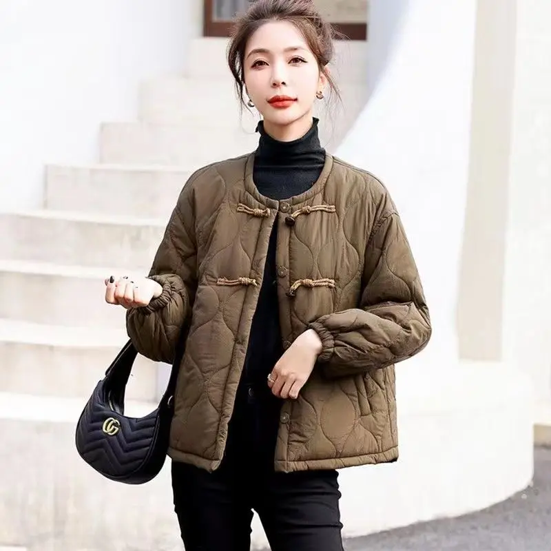 

Retro Buckle Loose Cotton-Padded Clothes 2026 Autumn And Winter New Winter Black Pink Paker Clothes Jacket Down Cotton Jacket