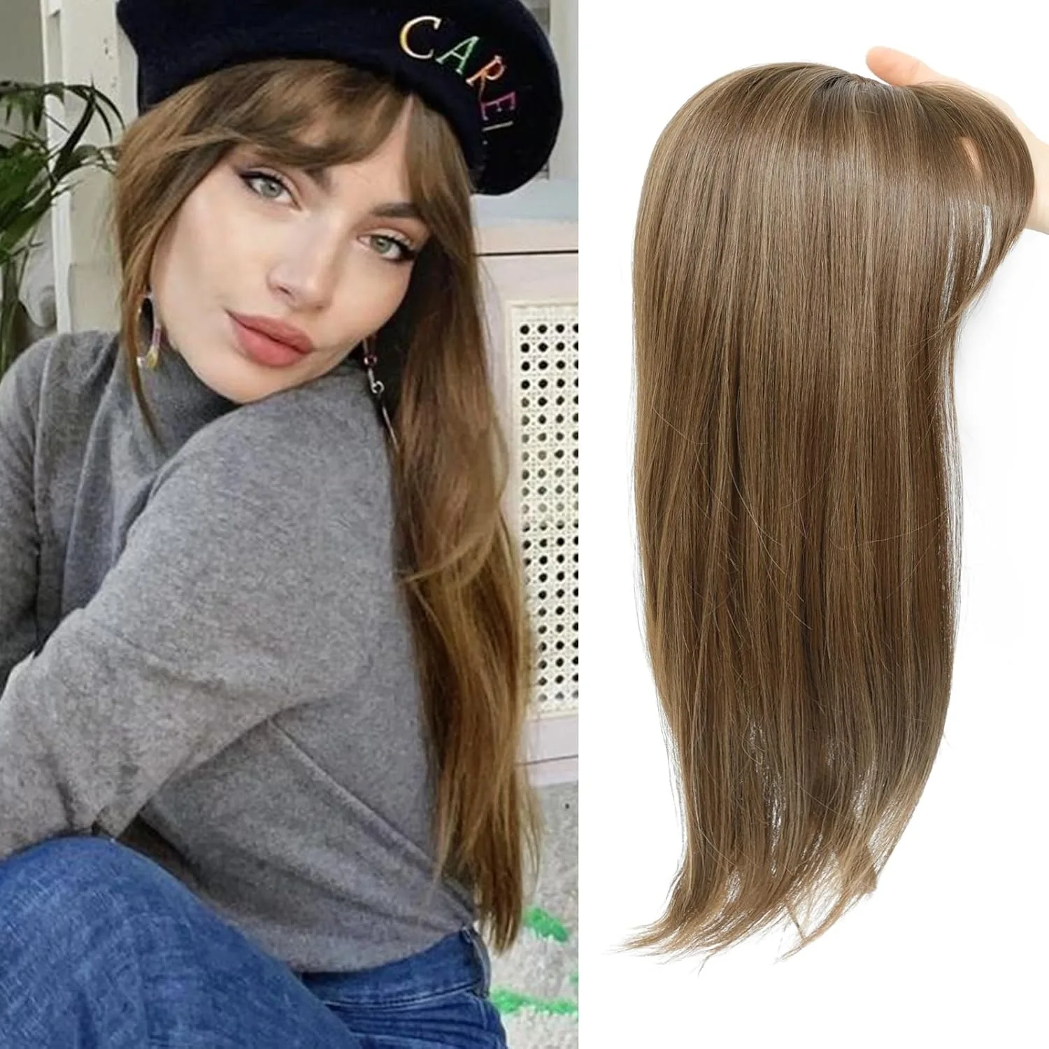 

Synthetic Hair Topper For Thinning Hair Women 360 Coverage With Bangs Realistic Scalp 22 Inch Wiglet Add Volume Natural Look