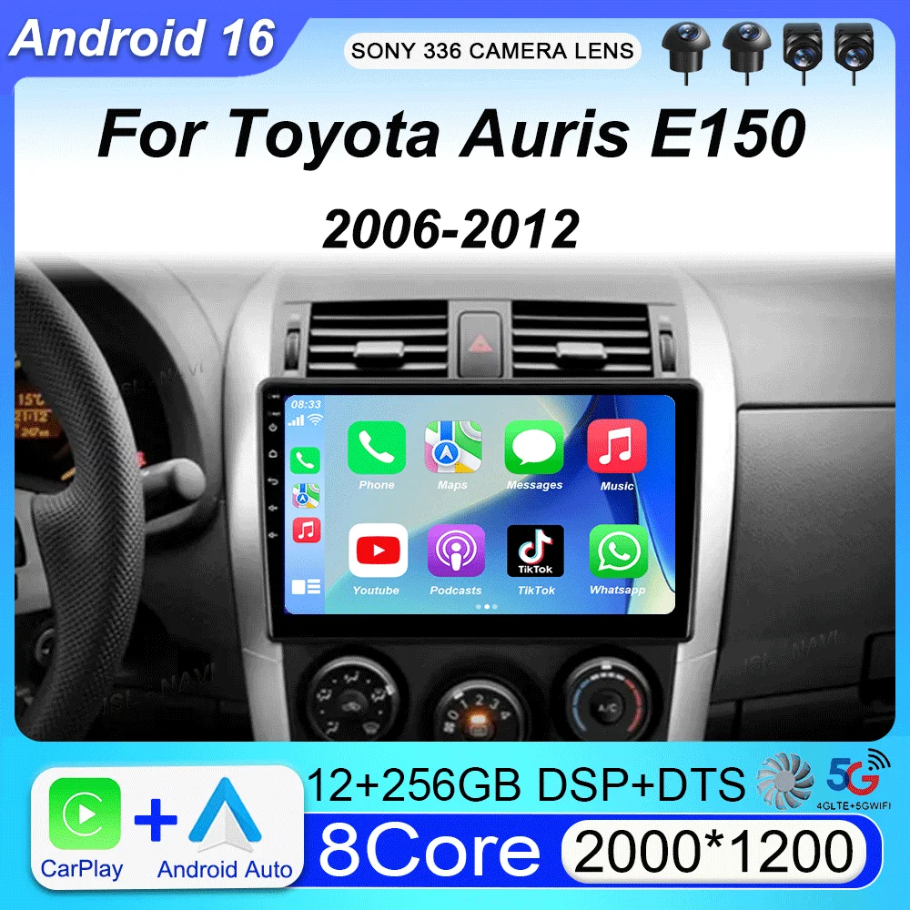 

Автомагнитола Android 16 для Toyota Auris E150 2006-2012, мультимедийный плеер с Carplay и DVD, 2 DIN