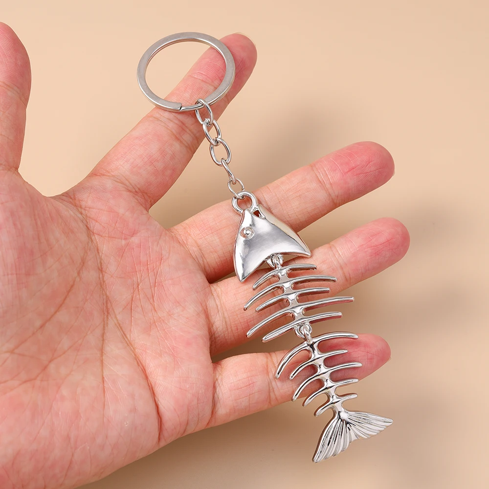 Aihua جديد شخصية الفولاذ المقاوم للصدأ عظم السمك المفاتيح للنساء الرجال لطيف هيكل السمكة كيرينغ سلاسل الصيف الشاطئ مجوهرات هدايا