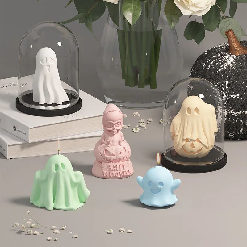 DIY 3D Halloween Cute Ghost Candle Silicone Molds Resin Concrete Plaster Soap Mould Party Festive Ornaments Home Decor