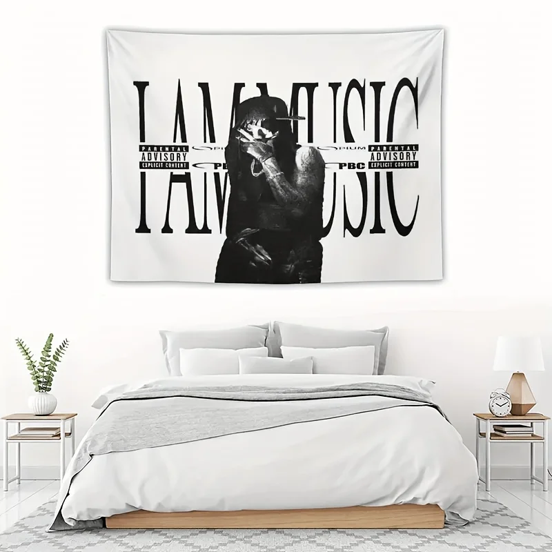 Retro Hip‑Hop Letter Portrait Tapestry Black White Wall Hanging Cloth Banner Home Dorm Bedroom Wall Decoration Poster