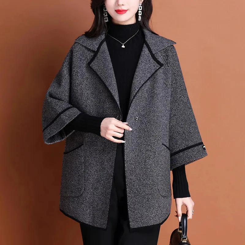 

2024 Spring Autumn New Middle-Aged And Elderly Mom Woolen Coat Women Fashion Mid-Length Wool Jacket Female Loose Overcoat W493