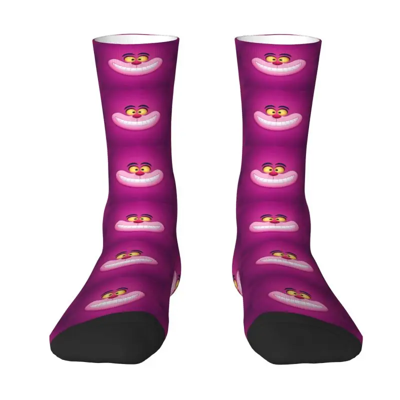 Custom Smiling Cheshire Cat Men's Crew Socks Unisex Cool Animal Spring Summer Autumn Winter Dress Socks