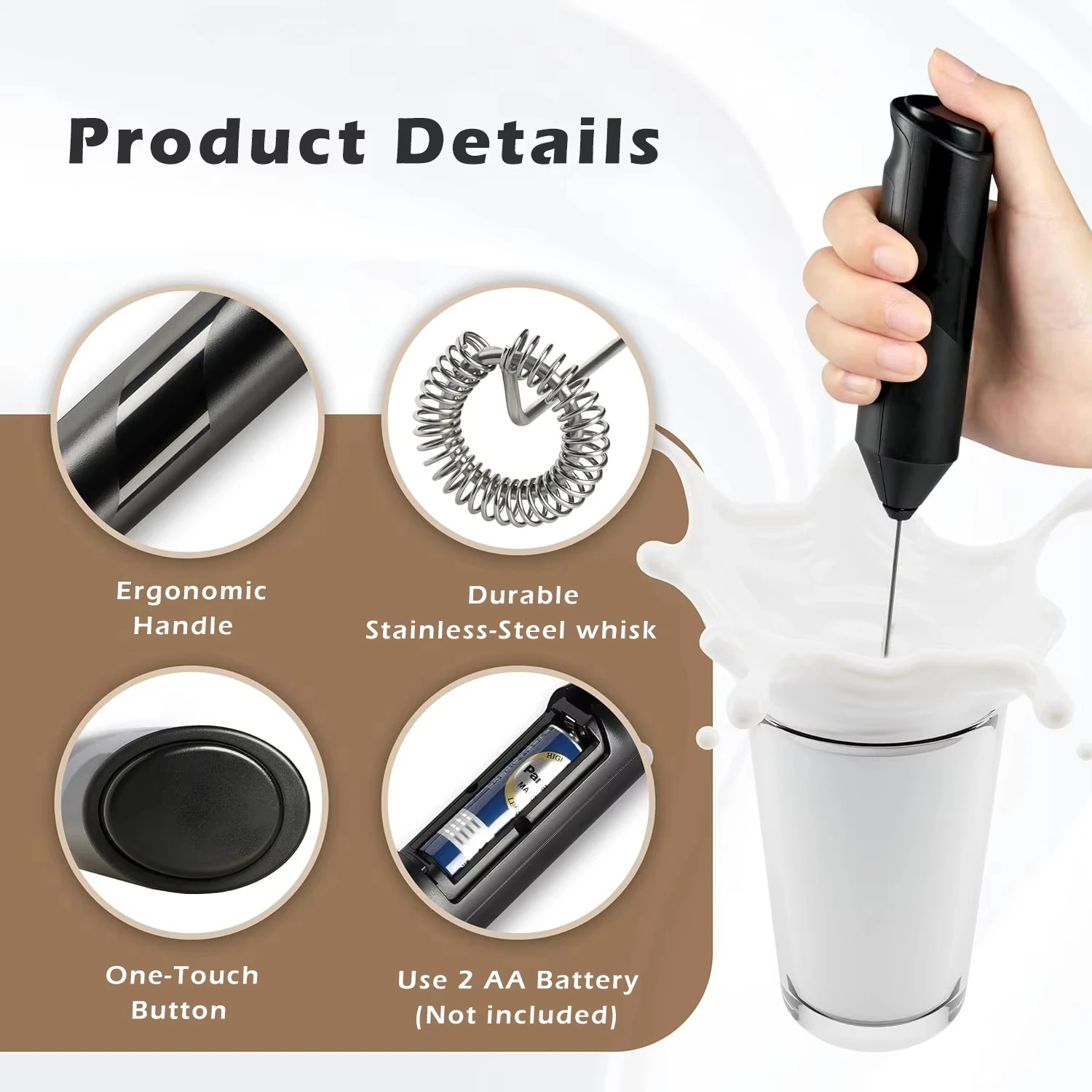 Kitchen Strong Mixer Milk Mixer Latte Handheld Foam Whisky Beverage Mixer Coffee Battery Type Electric Egg Beater view 3