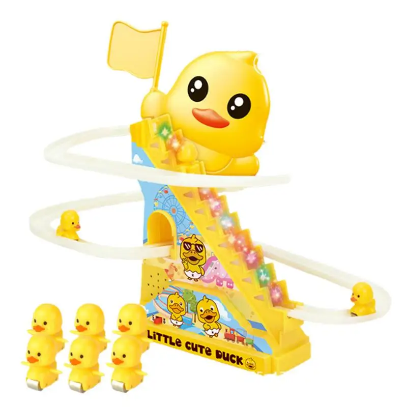 Small Ducks Climbing Toys Slide Track Funny Ducks Toy Duck Roller Electric Track Slide Stairs Coaster Toys For Kids Toddler