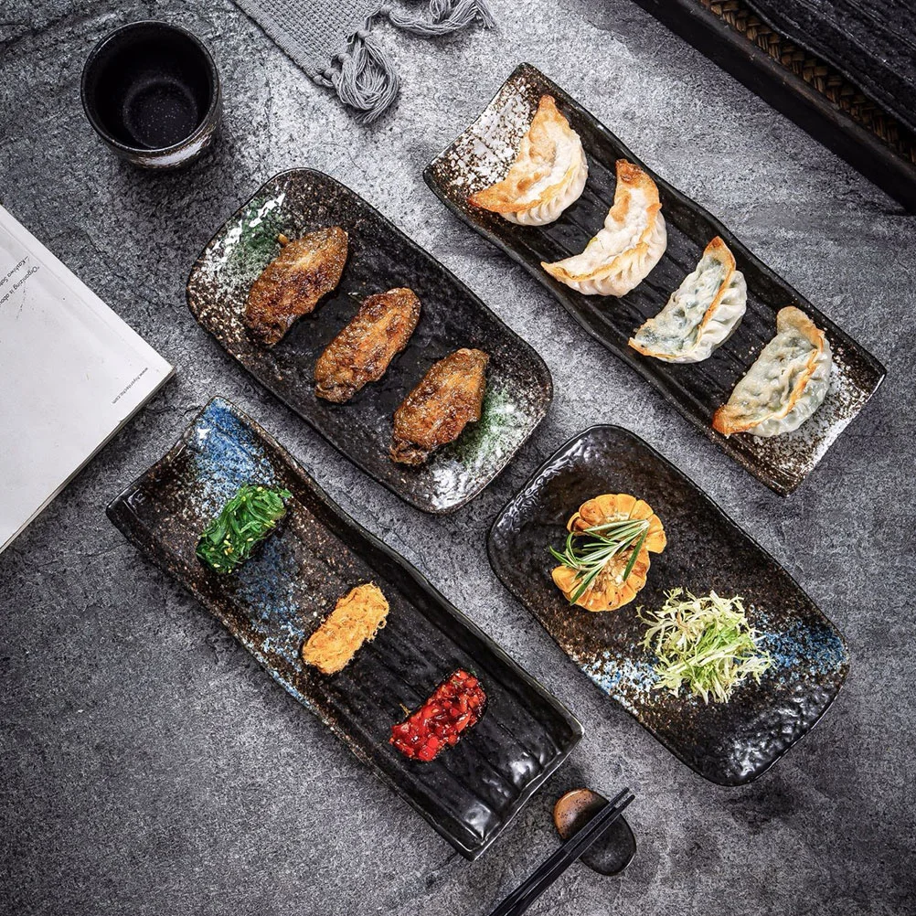

1Pcs Japanese Style Ceramic Rectangular Long Plate Serving Tray Sushi Sashimi Dessert Plate Food Serving Tray