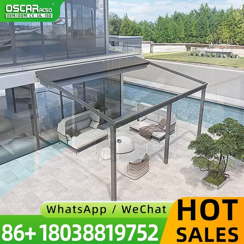 Sunshading Comfortable Electric Retractable PVC Roof System for Prefab Houses and Bioclimatic Gazebos in Backyards Patios and Ga