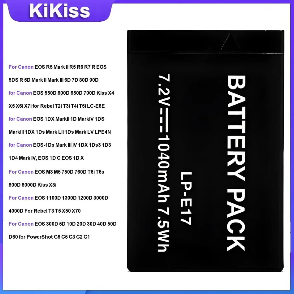

Battery For Canon EOS R5 Mark II R5 R6 550D 600D 650D 700D Kiss X4 X5 X6i 1DX MarkII 1D MarkIV EOS-1Ds Mark III IV M3 1100D 300D