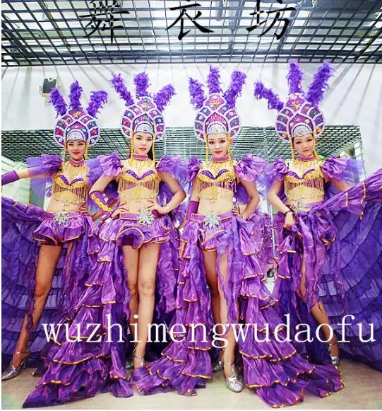 Women Feathers Costumes Samba Dance Dress Opening Stage Vintage