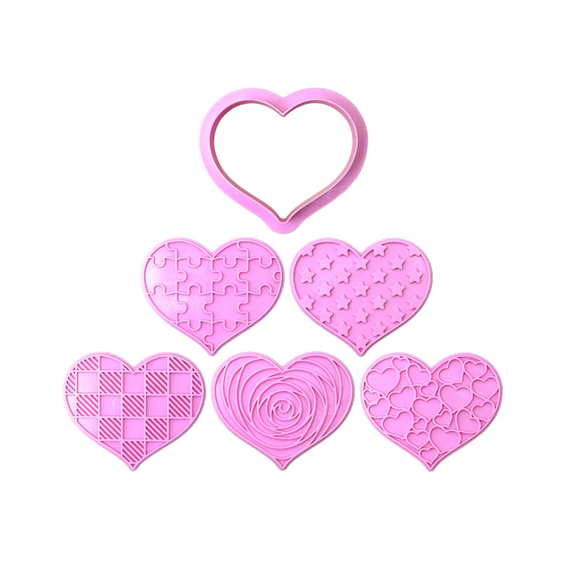 6pcs Heart Shape Stamp Polymer Clay Cutting Mold Valentine\'s Day Rose Pattern Embossing Texture Decoration Pottery Tools