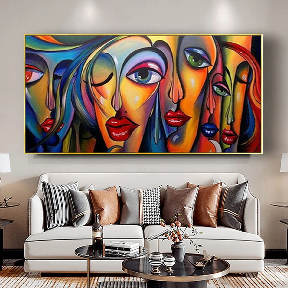 

Best Art Orange Yellow Bright Girl Oil Painting Beauty Canvas Poster For Home Decor Picture Punk Culture Facial Close-Up Image