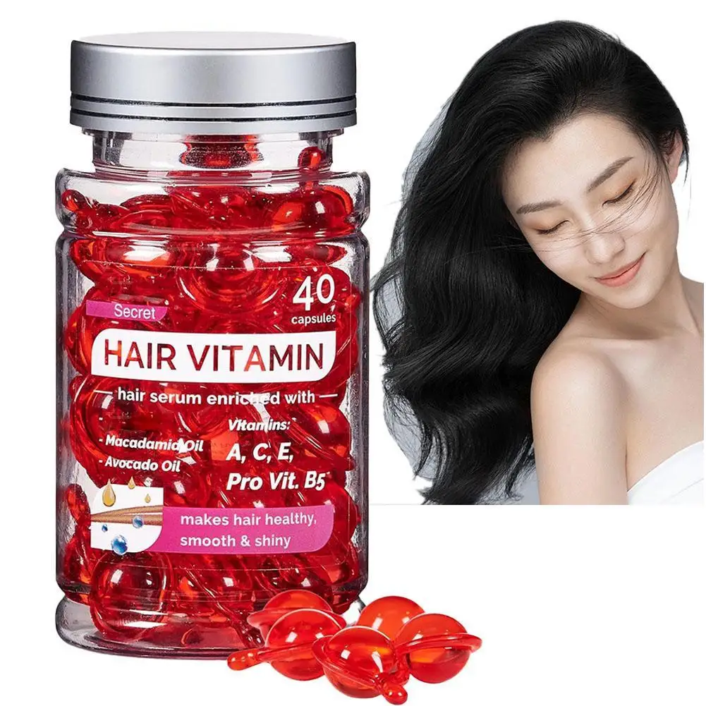 

40 capsules Red Vitamin Capsule Keratin Oil Repair Curly Hair Damage Essential Oil essence Silky Hair Care Products Smooth