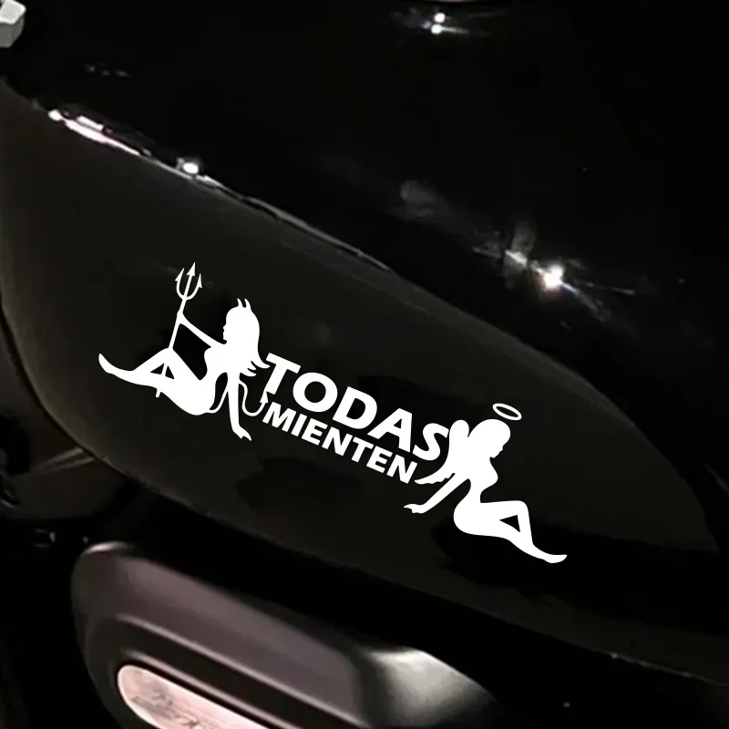 1PC TODAS MIENTEN Angel and Devil Funny Motorcycle Stickers for Motorbike Front Windshield Fuel Tank Scooter Body Vinyl Decals