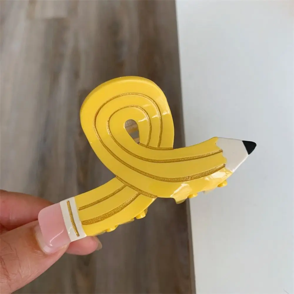 Funny Y2k Pencil Shape Hair Claw Cross Middle Acetate Claw Clip Headdress Korean Style Pen Shark Clip Party