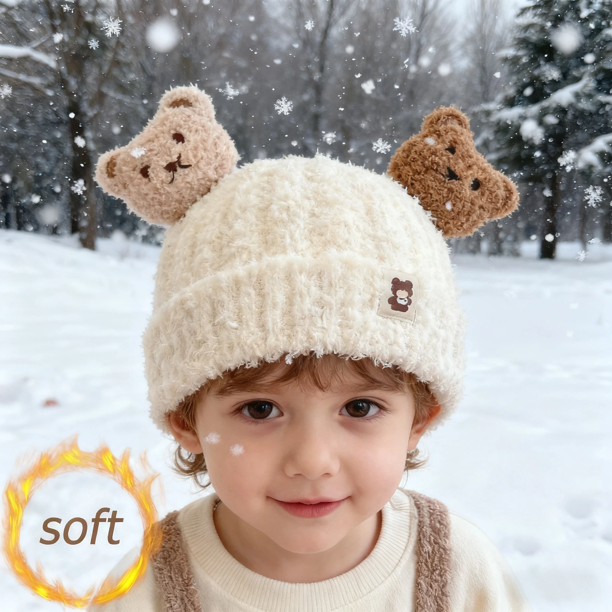 

Теплая детская шапка с милым медведем, утолщенная зимняя шапка для мальчиков и девочек, ветрозащитная флисовая реквизит для фотосъемки новорожденных