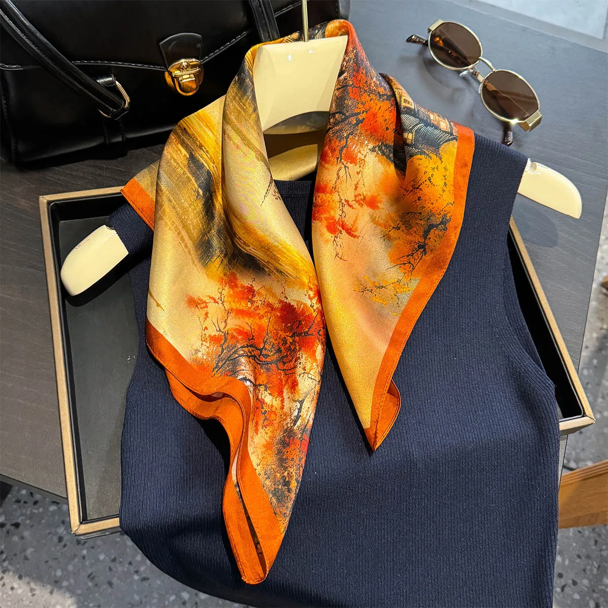 

Брендовый шарф из 100% чистого шелка, женский платок для волос на шею, квадратная повязка на голову, шарфы, бандана, модный хиджаб 2025 года, шарфы-пончо, пашмина