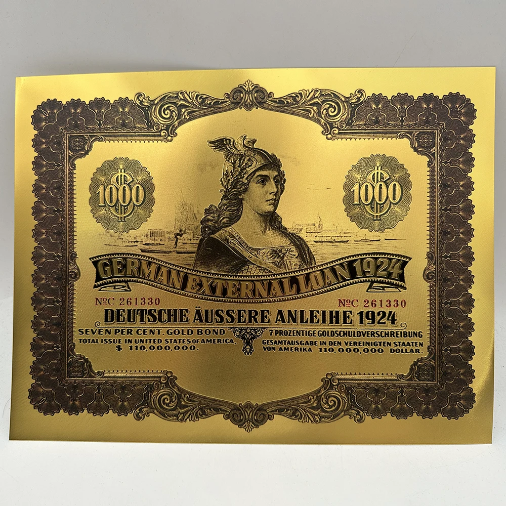 

German 1924 Gold Banknotes $1000 Bond UNC Notes Collectibles Unique Number and UV Light Watermark Home Decoration