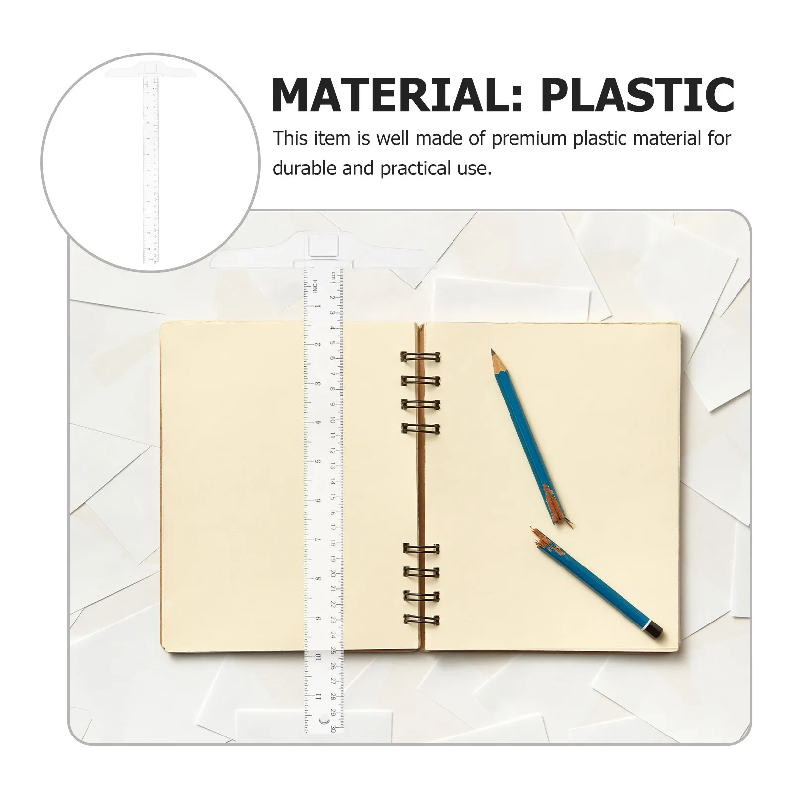 

2Pcs T Shape Ruler 30Cm Double Scale Plastic Measuring Tool for Drafting Ruler Precision Scale Home Office Use