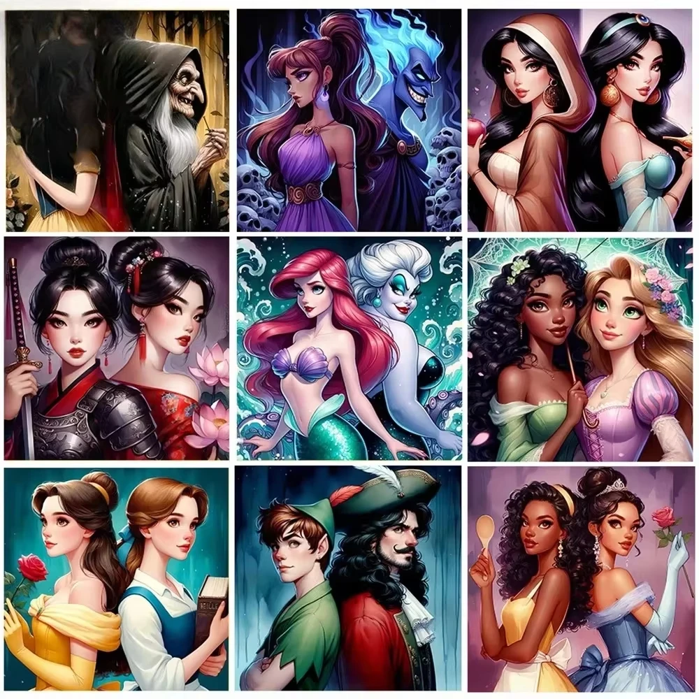 Set de Pintura Digital, Pintura de Bella y Alice de Disney, Decoración para el Hogar, Regalo de Gran Tamaño, Hecho a Mano, DIY