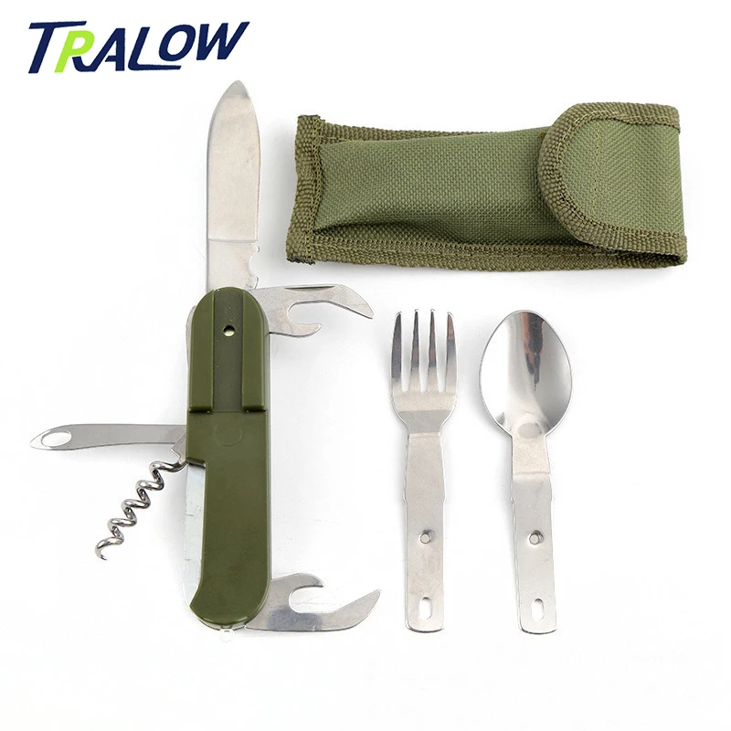 

TRALOW 7-in-1 Stainless Steel Foldable Outdoor Tableware Set,Portable Multifunctional Cutlery with Fork Spoon Knife for Travel