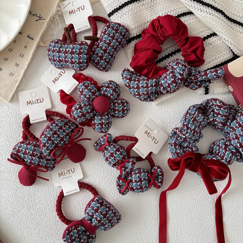 

Резинка для волос в клетку с яркими грибами, корейский галстук с бантом для девочек, новогодний держатель для хвоста, милый праздничный подарок, аксессуар