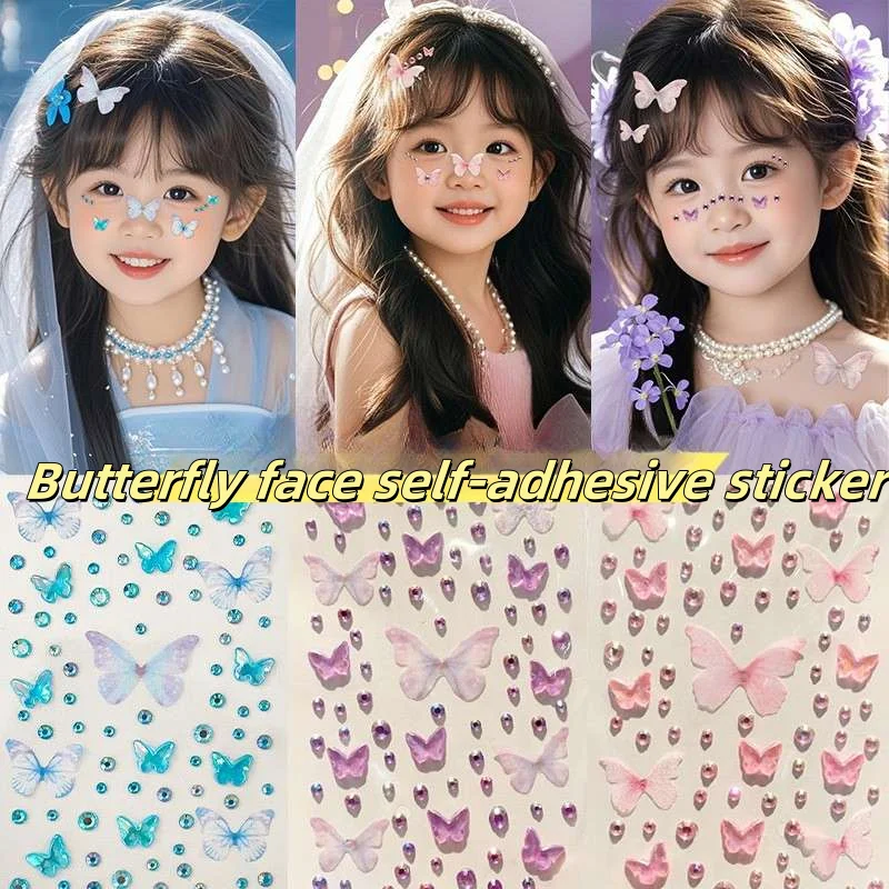 1pcs 3D Butterfly Crystal Diamond Stickers Y2K Self-Adhesive Rhinestone DIY Facial Temporary Tattoo for Stage Daily Makeup Decor