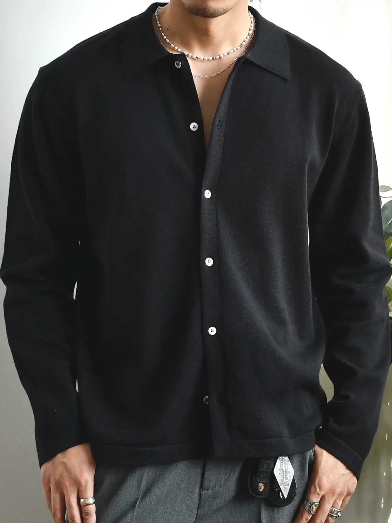 

Slim Fit Long Sve Knitted Cardigan Men's Turn-down Collar Button-up Soft Breathable Casual Workwear Sweatirt Jaet