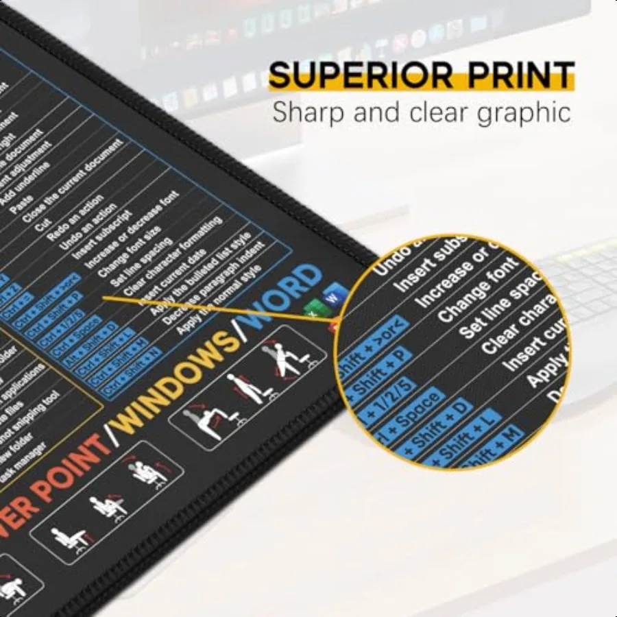 3 blocos de mouse pads para Excel Word PowerPoint Windows atalhos extra claros Excel Cheat Sheet Desk Pad com bordas costuradas 10,2x8