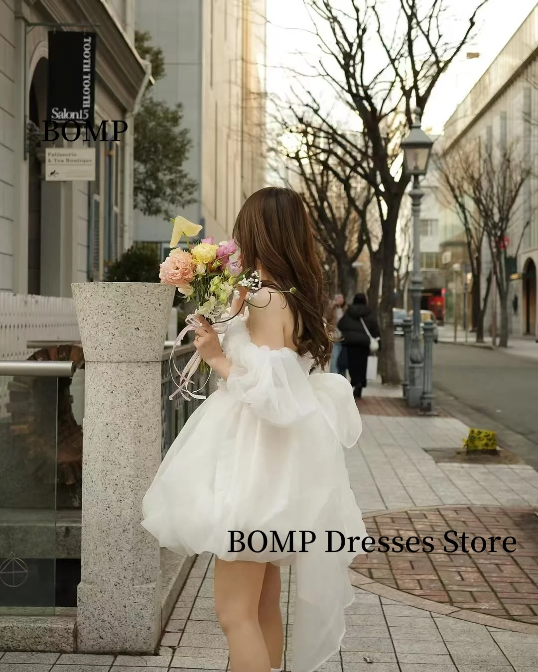 BOMP Bow Wedding Dresses Korea Photo shoot Off Shoulder Short Princess Bridal Gowns Customized 웨딩드레스 image 3