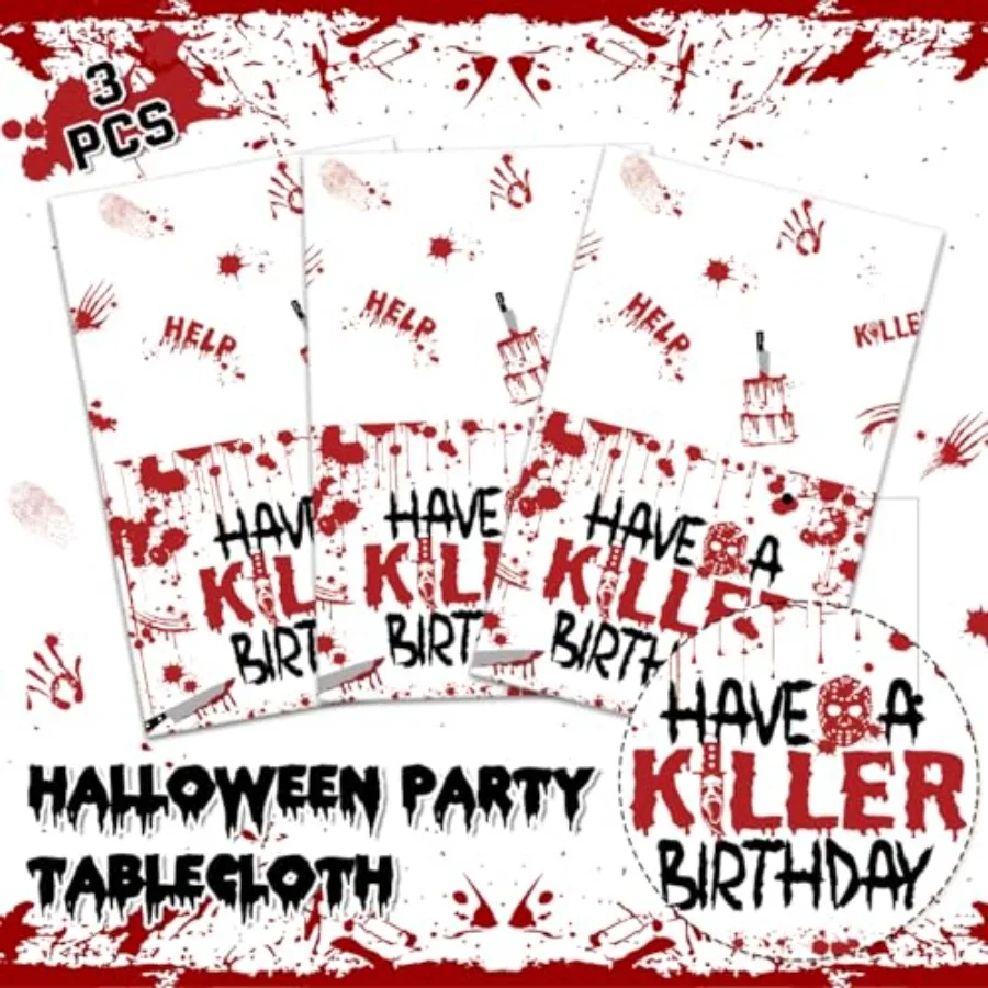 3 قطعة زينة حفلة عيد الهالوين عيد ميلاد مفارش المائدة لديها غطاء طاولة قاتل مستطيل من البلاستيك مخيف Bl