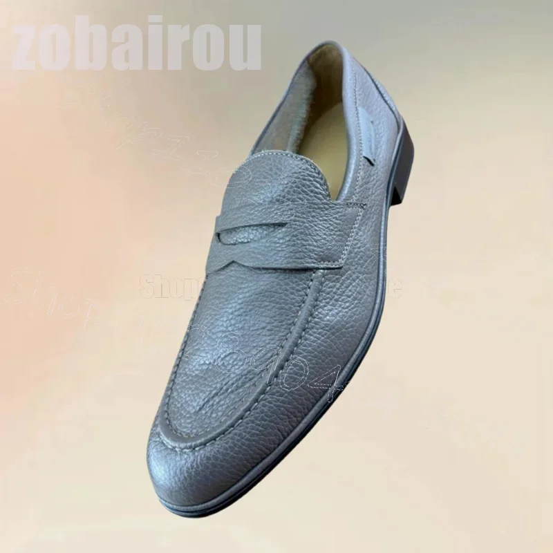 

Gray Lychee Print Sewing Design Men Loafers Fashion Slip On Men Shoes Luxury Handmade Party Feast Office Dating Men Dress Shoes