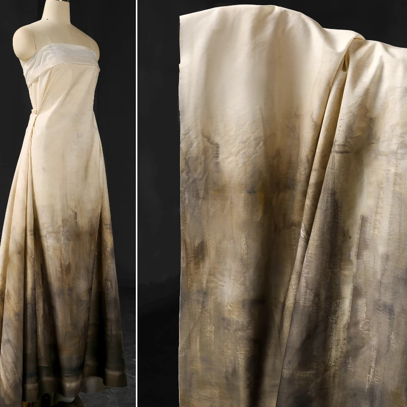 

Artisan ручная роспись DIY ткань коричневый градиент потертый винтажный хлопковый материал одежда дизайнерское платье-рубашка Hanfu ткани