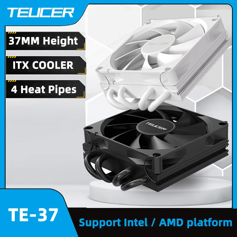

TEUCER 37mm Height CPU Cooler 4 Heat Pipes Down Pressure Radiator 92mm 4Pin PWM Fan LGA115x/1200/1700 AM4 AM5 ITX Small Case