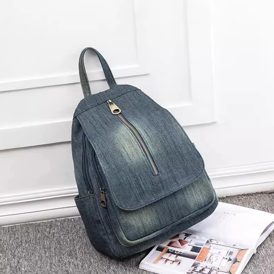 

Women Backpack Vintage Denim School Bookbag Handbag Soild Color Daypack Rucksack Shoulder Bag for Teenager Girls Travel Mochila