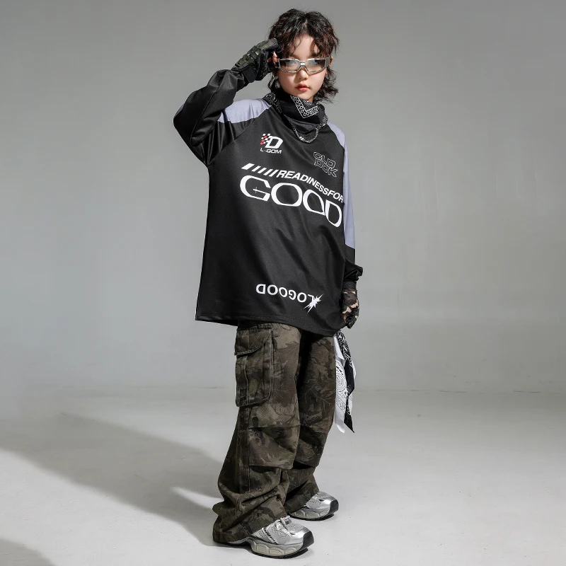Jersey de Hip Hop para niños, pantalones Cargo rojos de baile callejero, trajes para correr K-pop para niñas, conjuntos de ropa deportiva de Jazz para niños, ropa de calle para niños