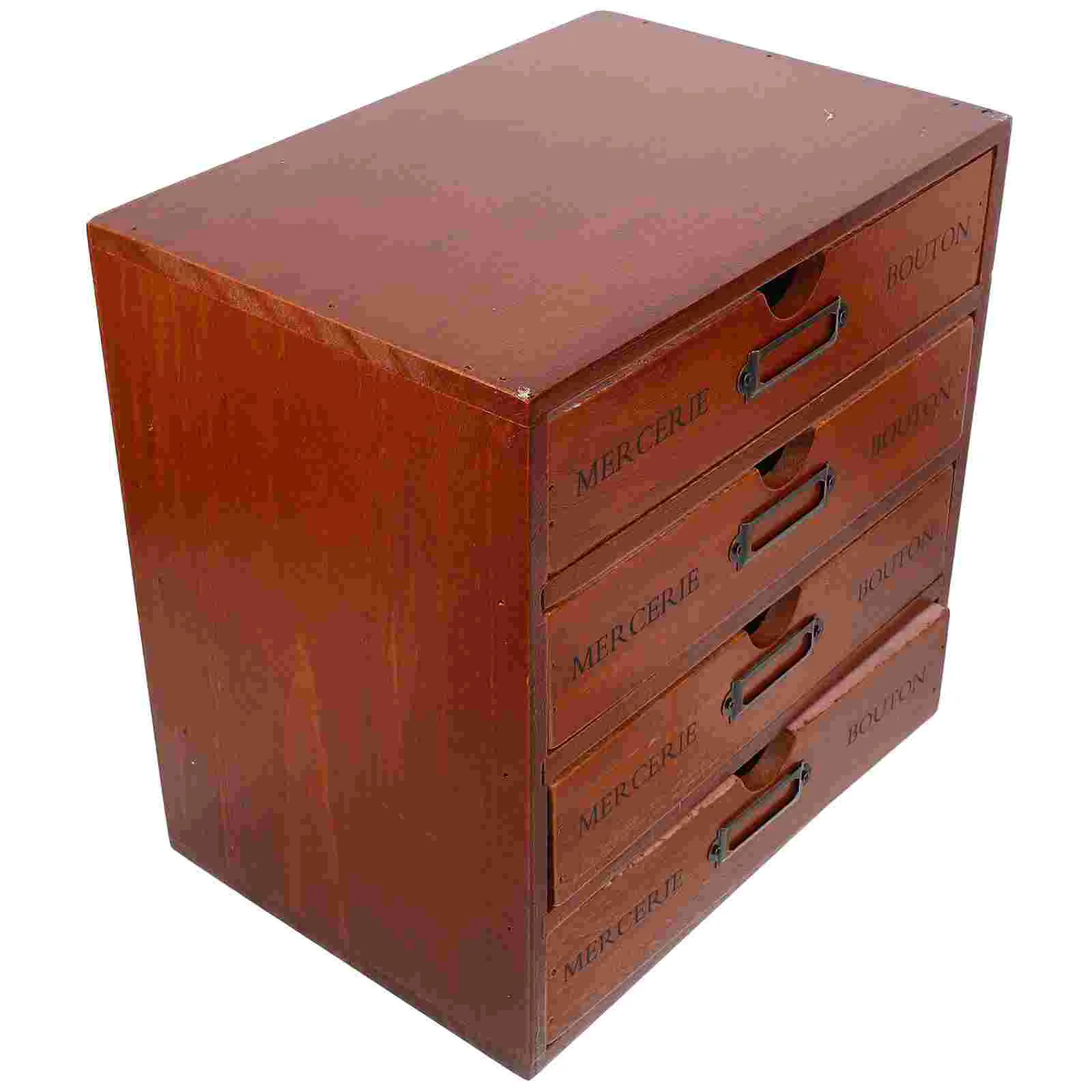 Drawer Storage Box Laptop Stand Retro Desktop Organizer Wooden Cabinet Locker Type Jewelry Office Case