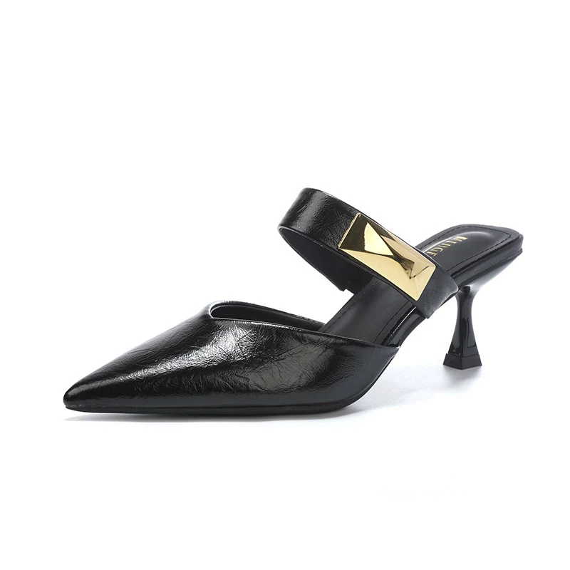 

2026New summer outdoor stiletto high-heeled sandals for women, pointed toe versatile closed-toe mules