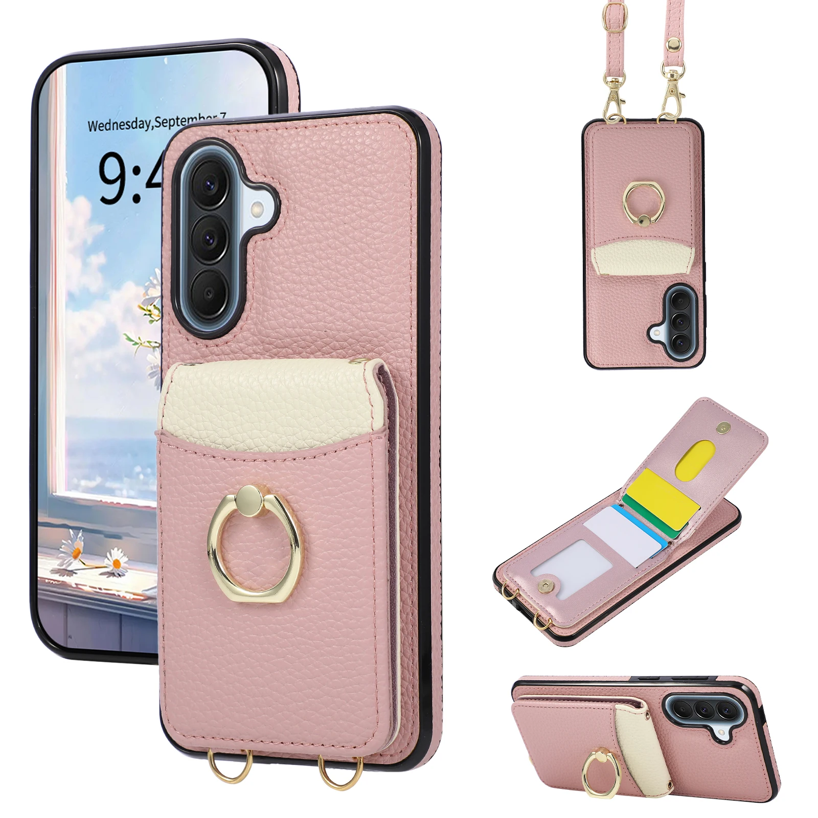 Crossbody Brieftasche Kartenhalter Ring Handyhülle für Samsung Galaxy A57 A37 A17 A07 A56 A36 A16 A55 A35 A15 A54 A14 Lederhülle